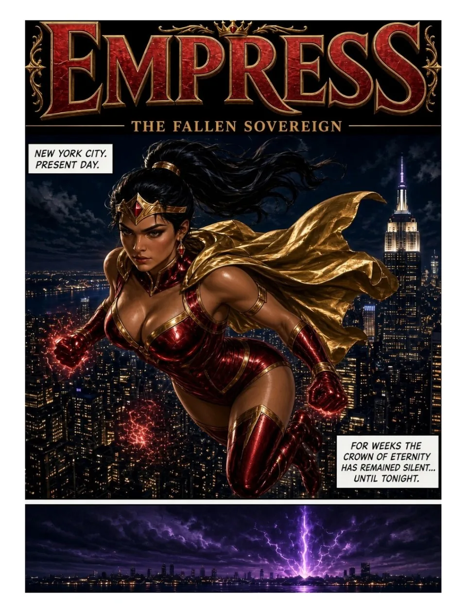 Empress issue 2, free preview page 1 of the female superhero comic